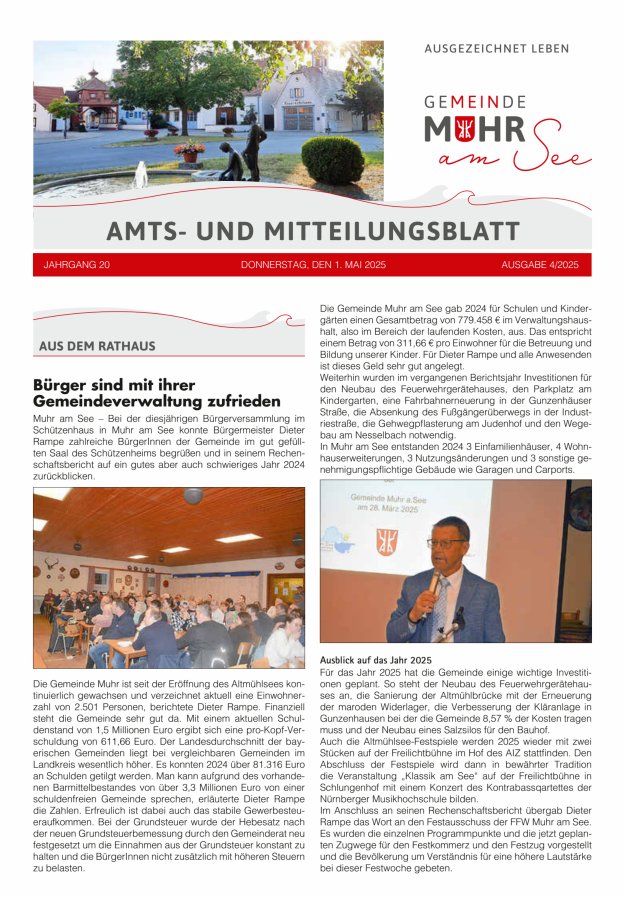 Muhrer Heimatbrief Amts- u Mitteilungsblatt der Gemeinde Muhr a See Titelblatt 04/2025