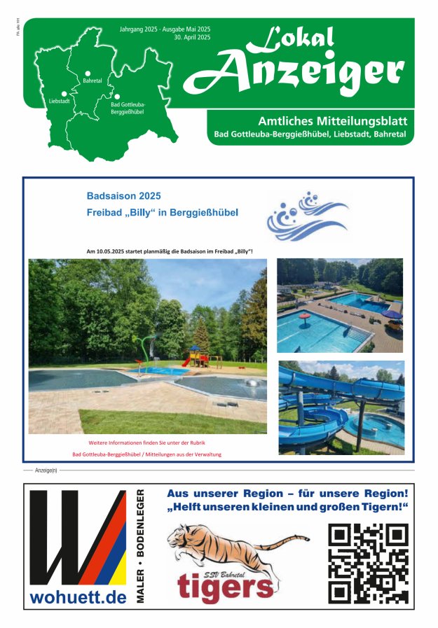 Lokal-Anzeiger - Amtliches Mitteilungsblatt Bad Gottleuba-Berggießhübel, Liebstadt, Bahretal Titelblatt 04/2025