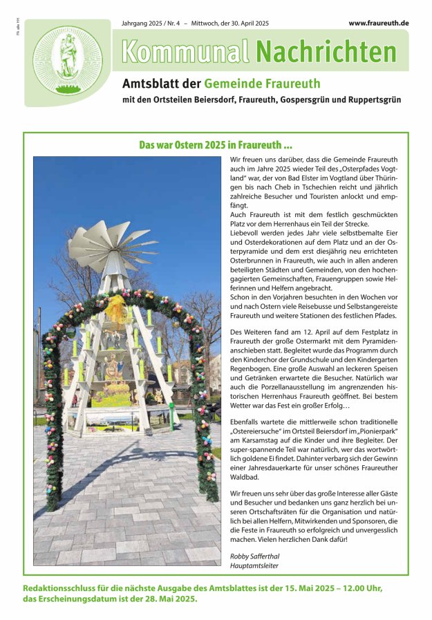 Kommunal-Nachrichten der Gemeinde Fraureuth Titelblatt 04/2025