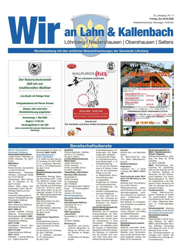 Amtliches Mitteilungsblatt der Gemeinde Löhnberg Titelblatt 17/2025