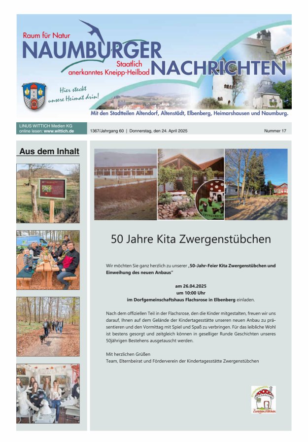 Naumburger Nachrichten Titelblatt 17/2025