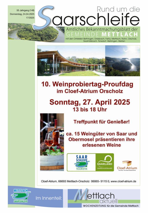 Rund um die Saarschleife Gemeinde Mettlach Titelblatt 17/2025