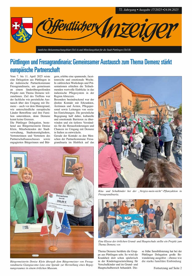 Öffentlicher Anzeiger - Stadt Püttlingen Titelblatt 17/2025