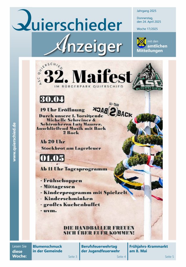Quierschieder Anzeiger Titelblatt 17/2025
