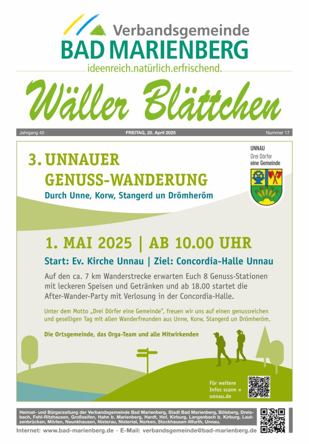 Wäller Blättchen - Verbandsgemeinde Bad Marienberg Titelblatt 17/2025
