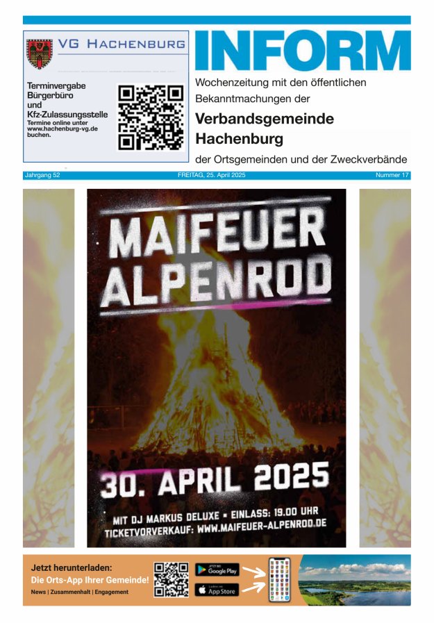 INFORM - Wochenzeitung der Verbandsgemeinde Hachenburg Titelblatt 17/2025