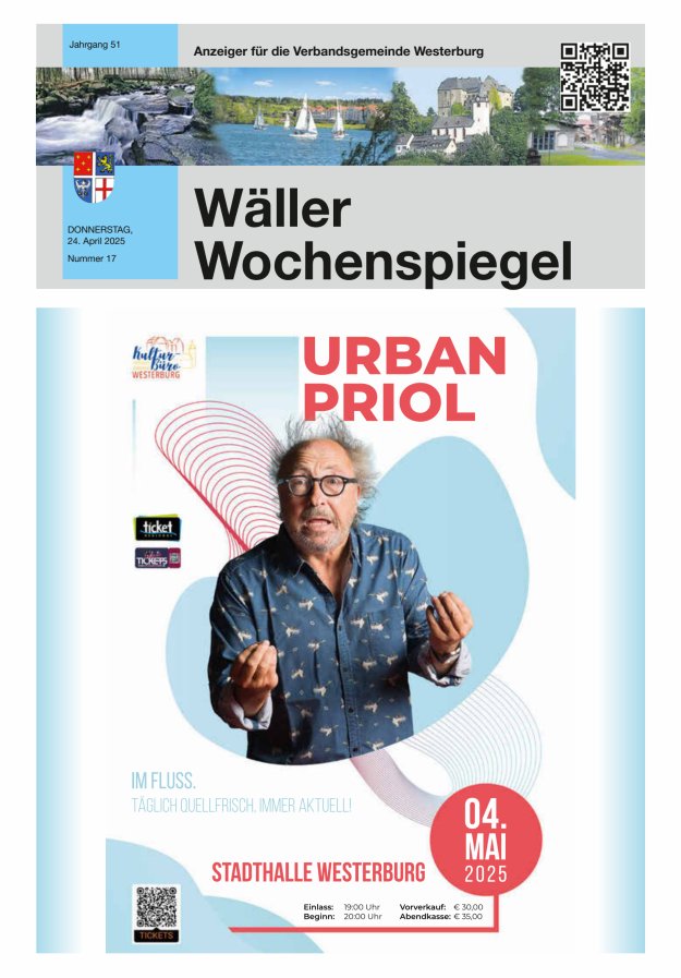 Wäller Wochenspiegel - Anzeiger für die Verbandsgemeinde Westerburg Titelblatt 17/2025