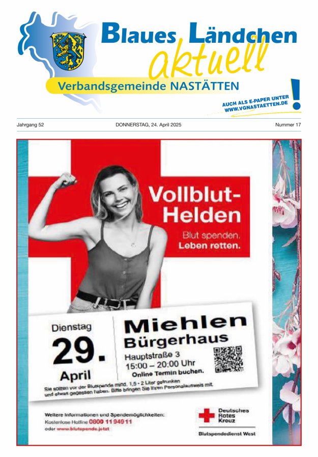 Blaues Ländchen aktuell - Heimat- u Bürgerzeitung VG Nastätten Titelblatt 17/2025