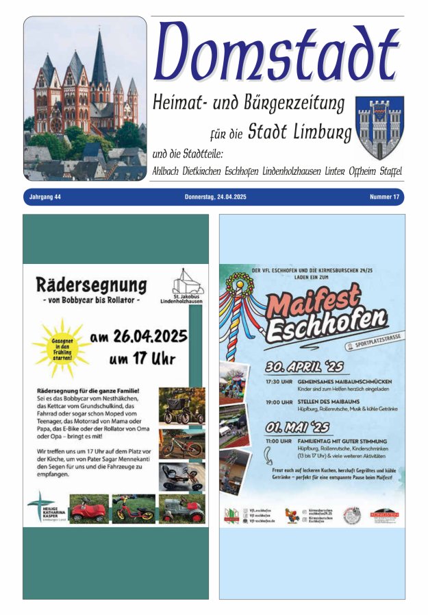 Domstadt - Heimat- und Bürgerzeitung für die Stadt Limburg Titelblatt 17/2025