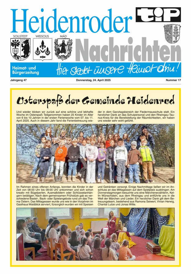 "tip" Heidenroder Nachrichten Titelblatt 17/2025