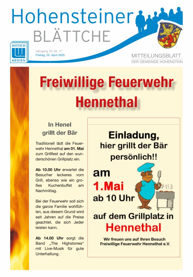 Hohensteiner Blättche Titelblatt 17/2025