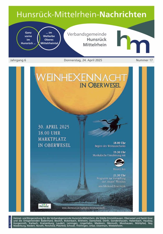 Hunsrück-Mittelrhein Nachrichten Ausgabe St Goar Oberwesel Titelblatt 17/2025