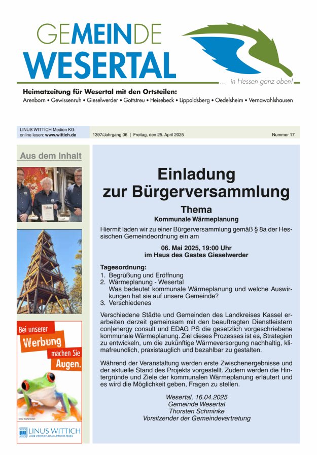 Wesertal Titelblatt 17/2025