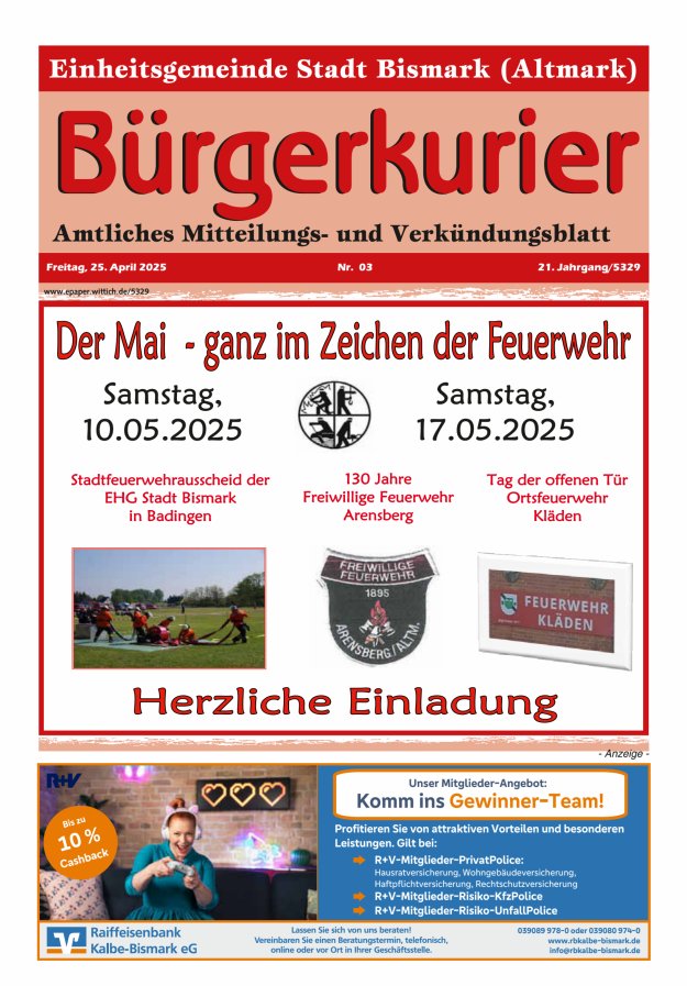 Bürgerkurier der Einheitsgemeinde Stadt Bismark (Altmark) Titelblatt 03/2025