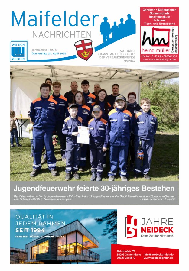 Maifelder Nachrichten - Wochenzeitung der Verbandsgemeinde Maifeld Titelblatt 17/2025