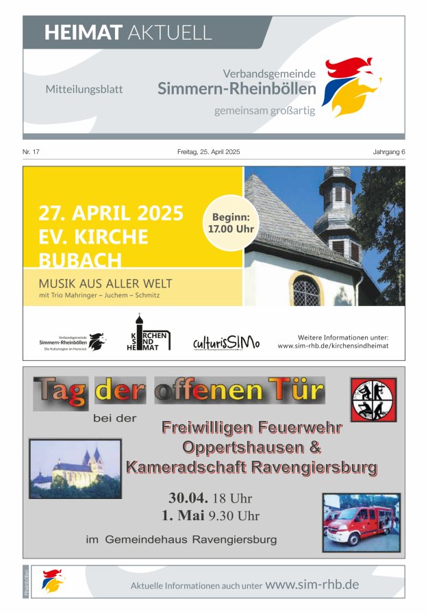 Heimat Aktuell Mitteilungsblatt der VG Simmern-Rheinböllen-Ausg Rheinböllen Titelblatt 17/2025