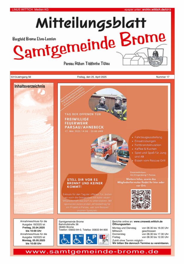Mitteilungsblatt der Samtgemeinde Brome Titelblatt 17/2025