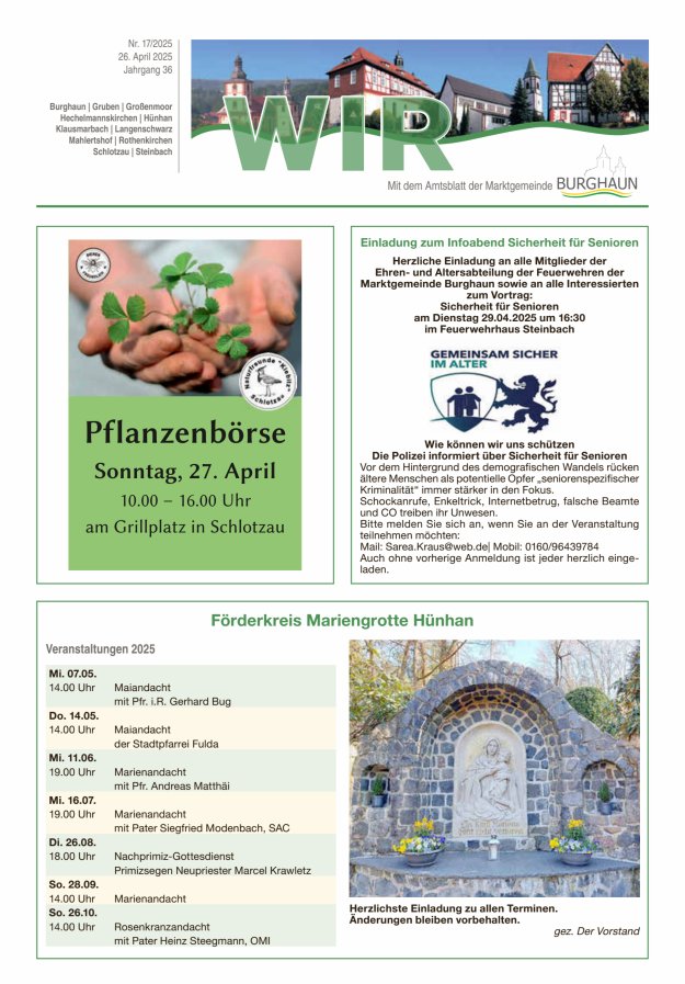 WIR - mit Amtsblatt der Marktgemeinde Burghaun Titelblatt 17/2025