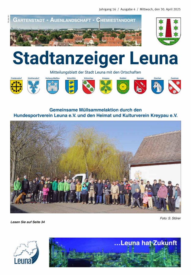 Stadtanzeiger – Mitteilungsblatt der Stadt Leuna mit den Ortschaften Titelblatt 04/2025