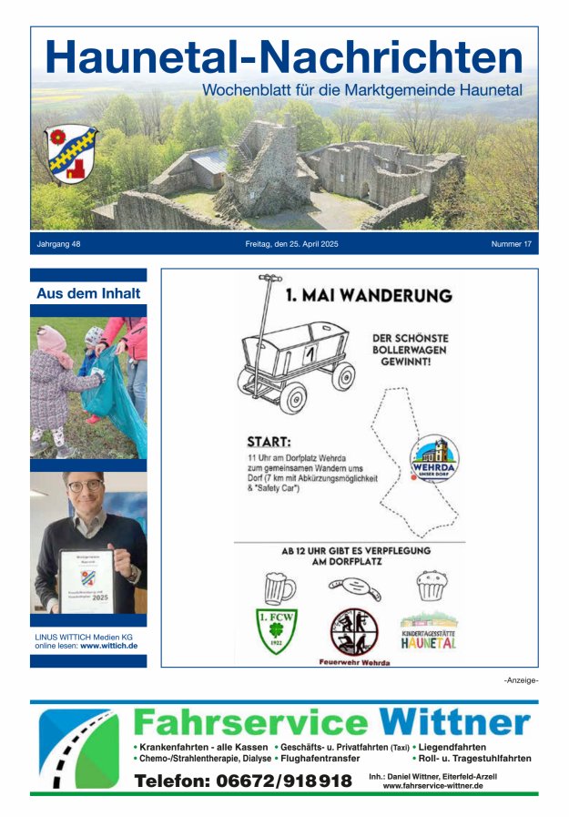 Haunetal-Nachrichten Titelblatt 17/2025