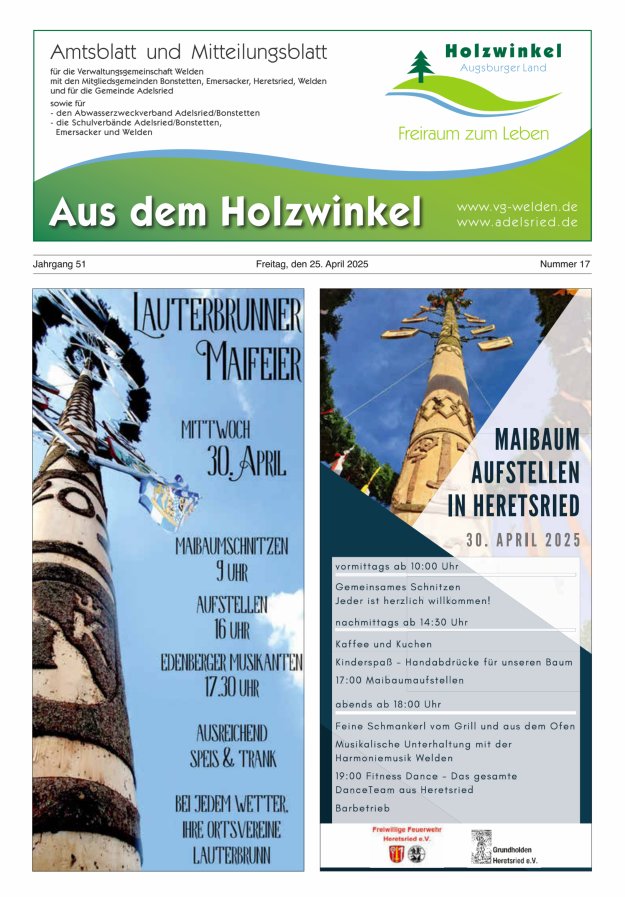 Aus dem Holzwinkel Amtsblatt u Mitteilungsblatt f VG Welden u GemAdelsried Titelblatt 17/2025