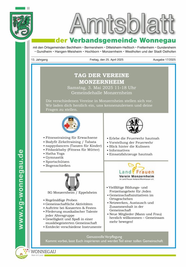 Amtsblatt VG Wonnegau Titelblatt 17/2025