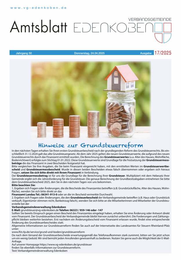 Amtsblatt VG Edenkoben Titelblatt 17/2025