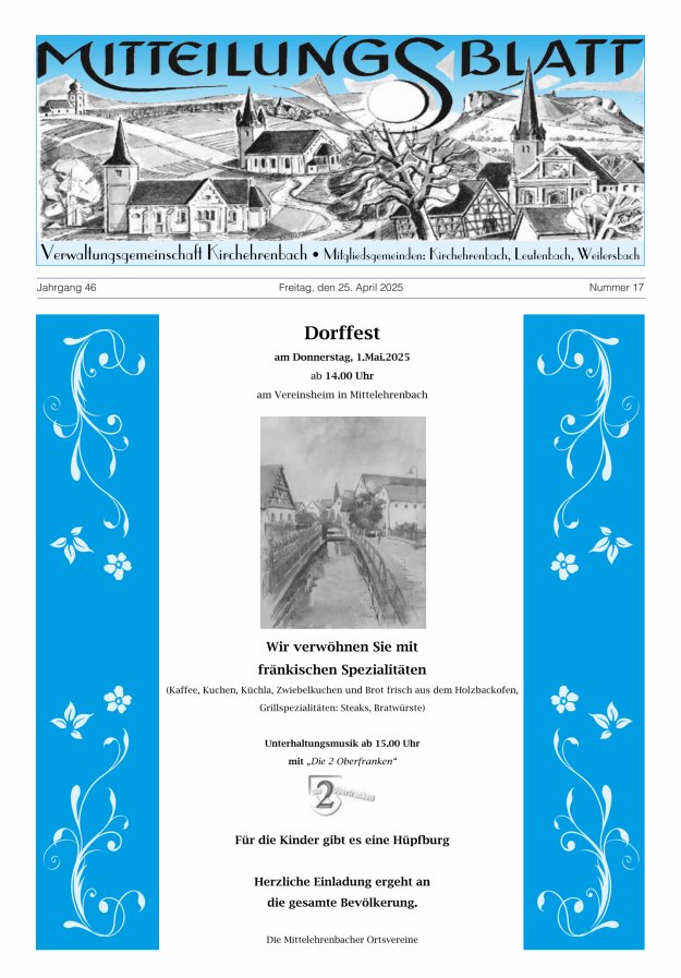 Mitteilungsblatt Verwaltungsgemeinschaft Kirchehrenbach Titelblatt 17/2025