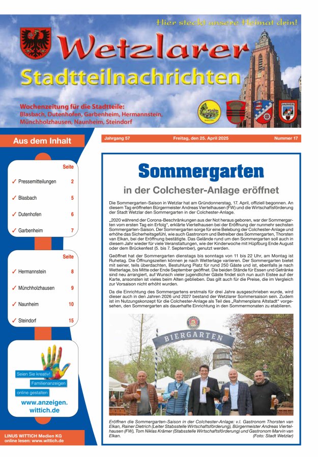 Wetzlarer Stadtteilnachrichten Titelblatt 17/2025