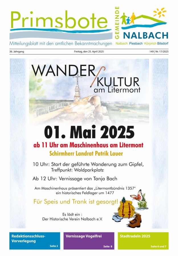Primsbote Gemeinde Nalbach Titelblatt 17/2025