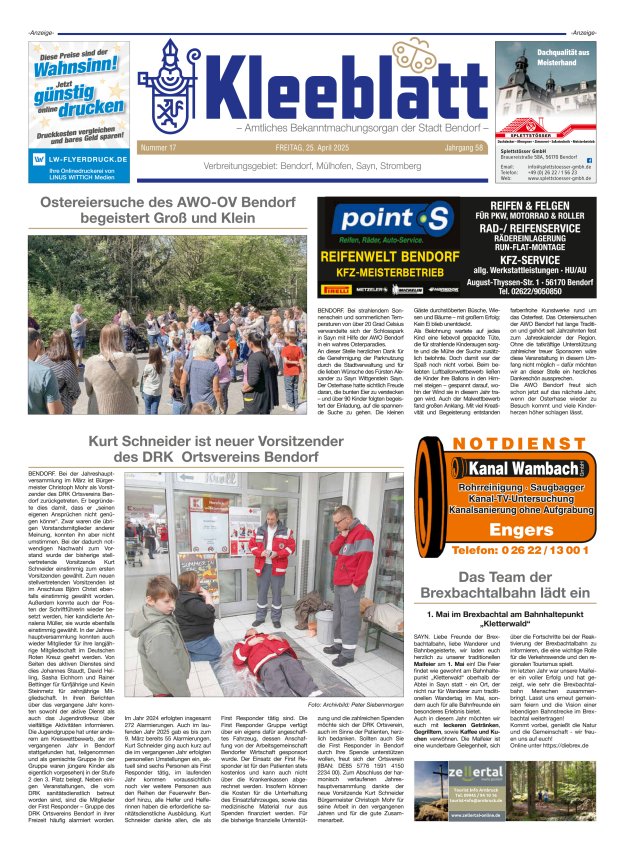 Kleeblatt - Amtliches Bekanntmachungsorgan der Stadt Bendorf Titelblatt 17/2025