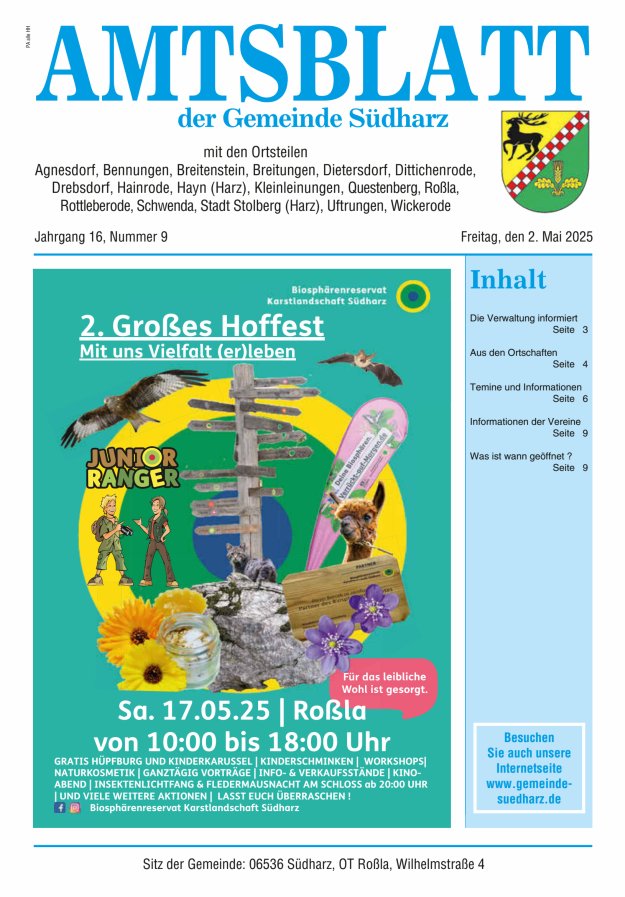 Amtsblatt der Gemeinde Südharz Titelblatt 09/2025