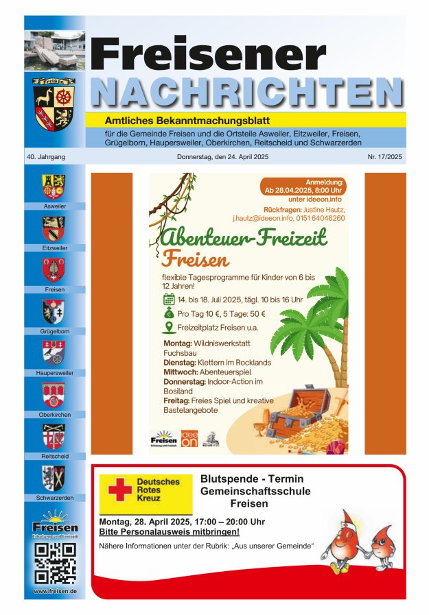 Freisener Nachrichten Titelblatt 17/2025