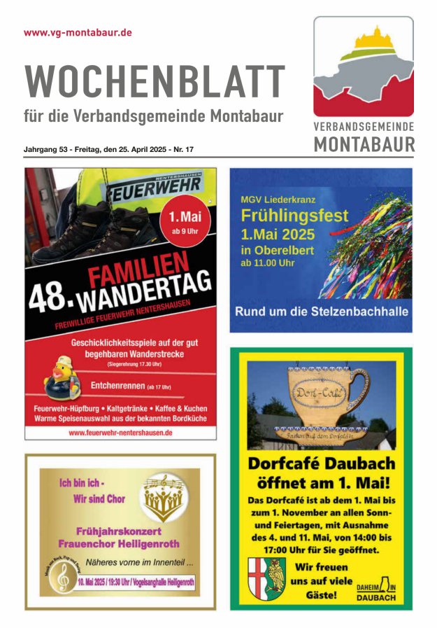 Wochenblatt der Verbandsgemeinde Montabaur Titelblatt 17/2025