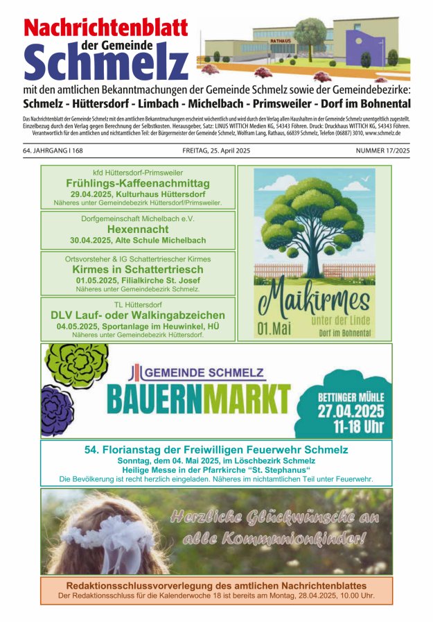 Nachrichtenblatt Schmelz Titelblatt 17/2025