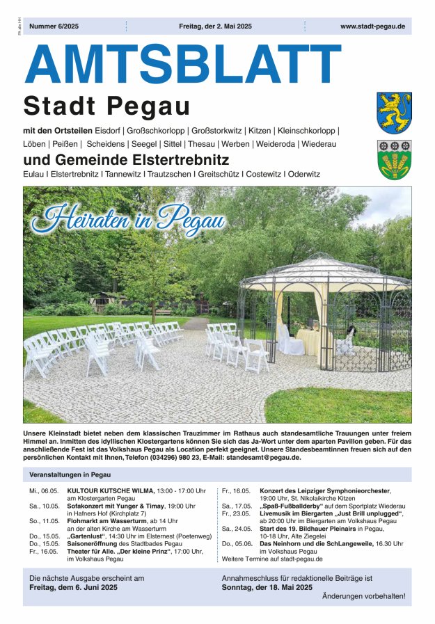 Amtsblatt Stadt Pegau und Gemeinde Elstertrebnitz  Titelblatt 06/2025
