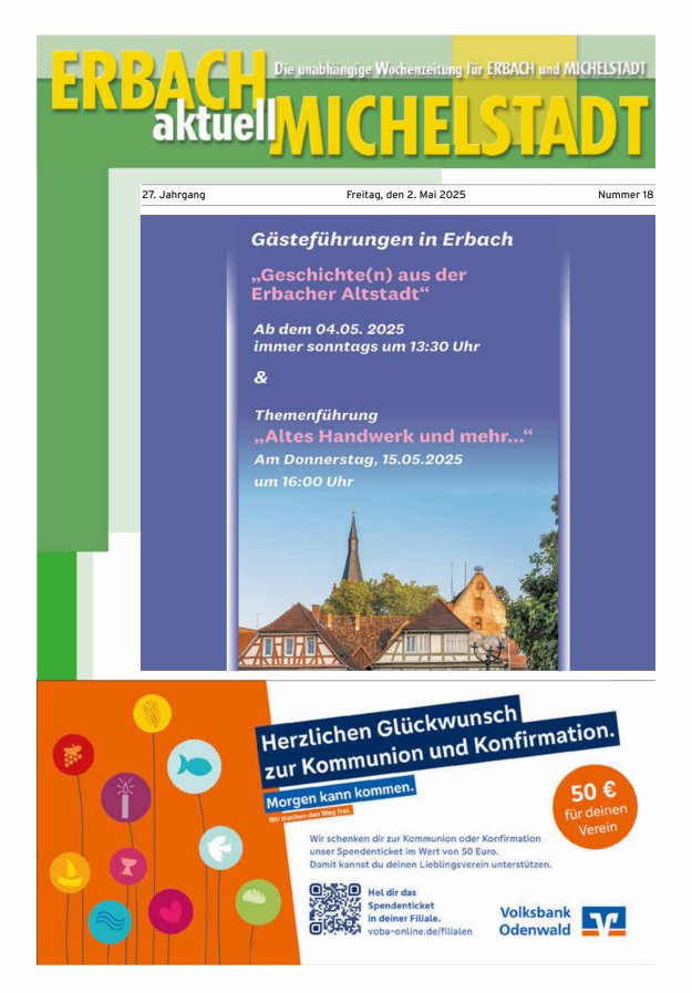 Erbach-Michelstadt aktuell Titelblatt 18/2025