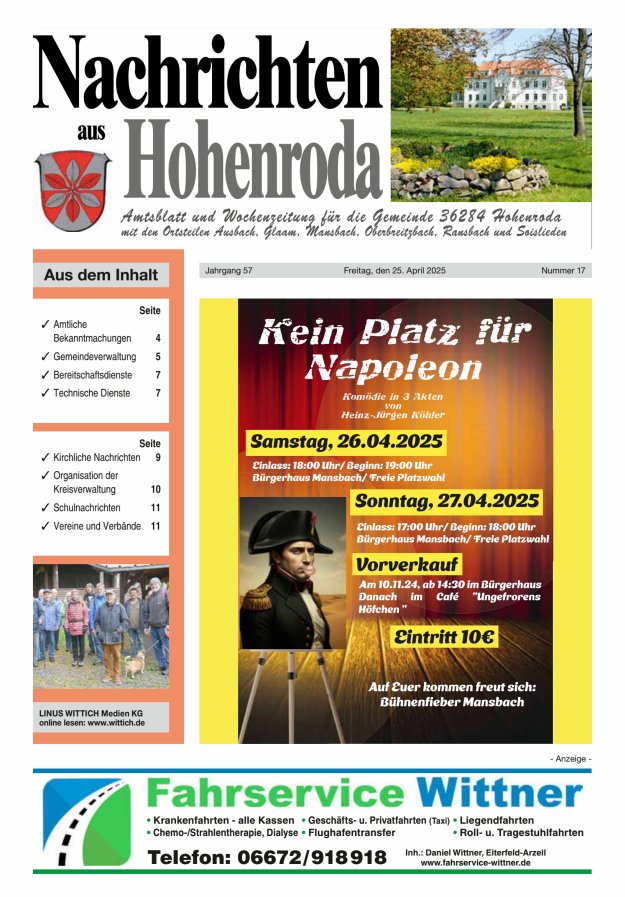 Nachrichten aus Hohenroda Titelblatt 17/2025