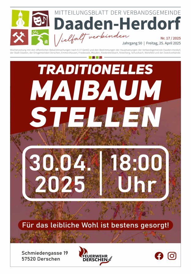 Mitteilungsblatt der Verbandsgemeinde Daaden-Herdorf Titelblatt 17/2025