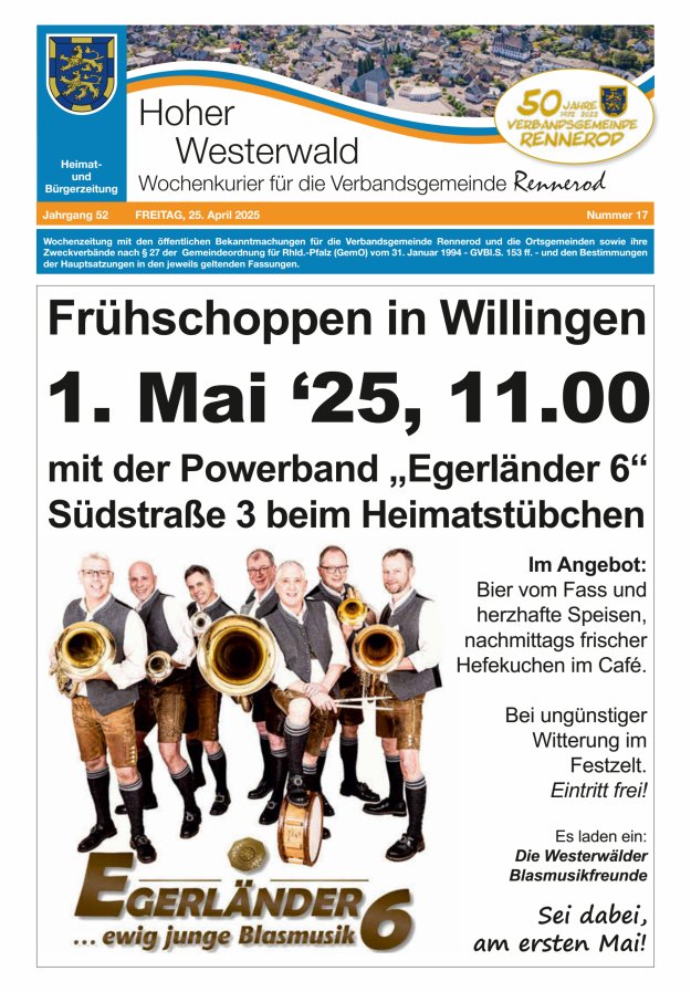 Hoher Westerwald - Wochenkurier für die Verbandsgemeinde Rennerod Titelblatt 17/2025