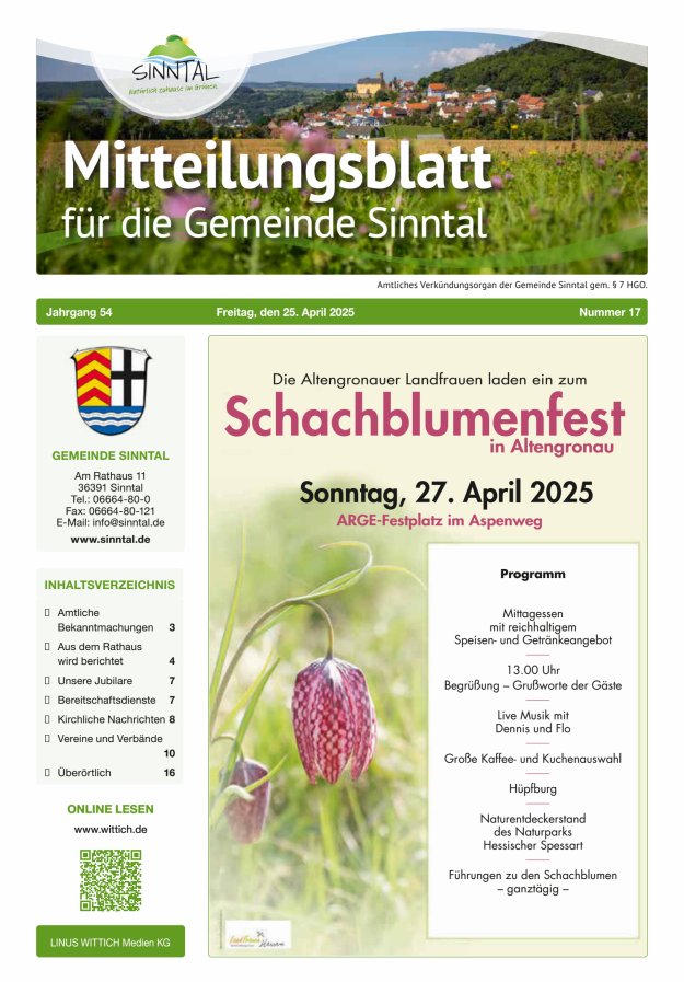 Mitteilungsblatt für die Gemeinde Sinntal Titelblatt 17/2025