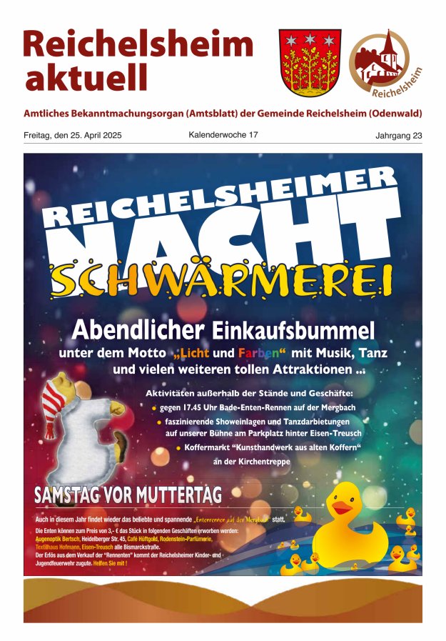Reichelsheim aktuell - Amtsblatt der Gemeinde Reichelsheim(Odenwald) Titelblatt 17/2025