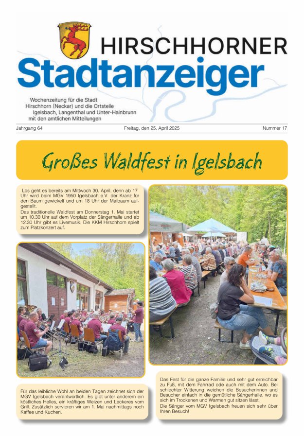 Hirschhorner Stadtanzeiger Titelblatt 17/2025
