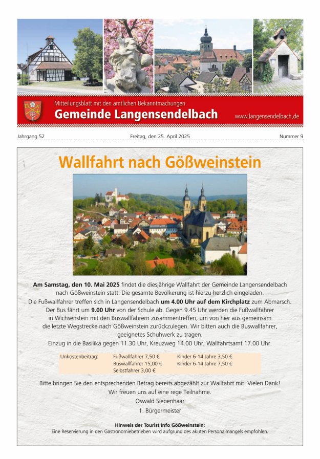Mitteilungsblatt - Gemeinde Langensendelbach Titelblatt 09/2025