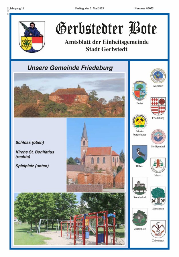 Gerbstedter Bote – Amtsblatt der Einheitsgemeinde Stadt Gerbstedt Titelblatt 04/2025