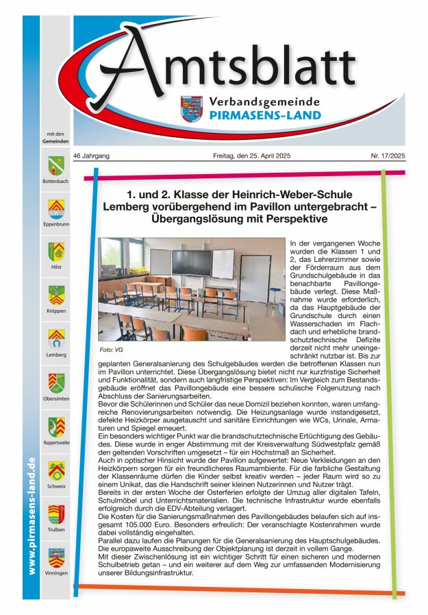 Amtsblatt VG Pirmasens-Land Titelblatt 17/2025