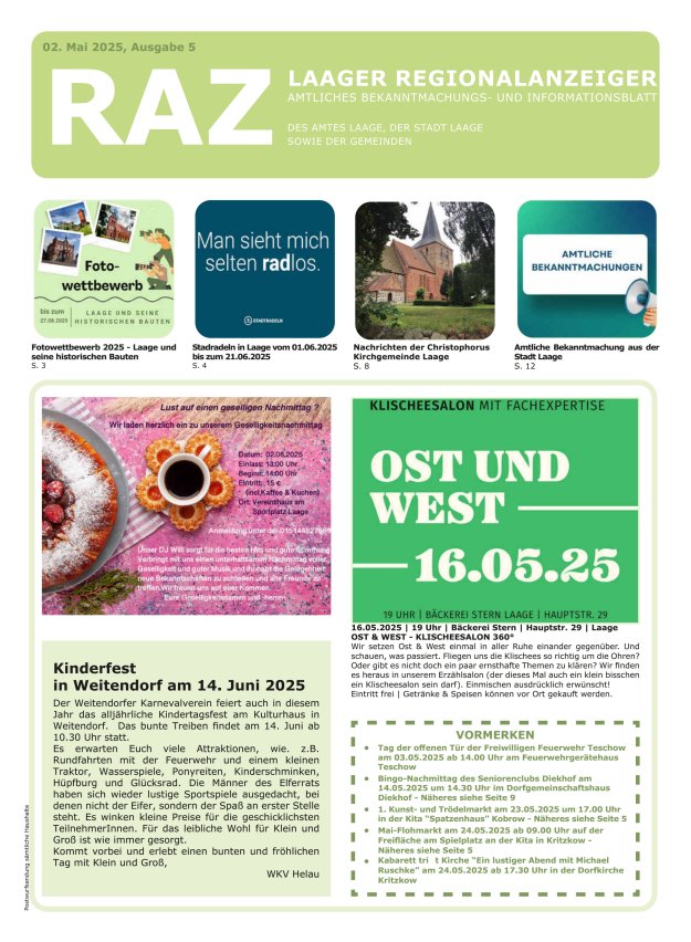 Laager Regionalanzeiger Titelblatt 05/2025