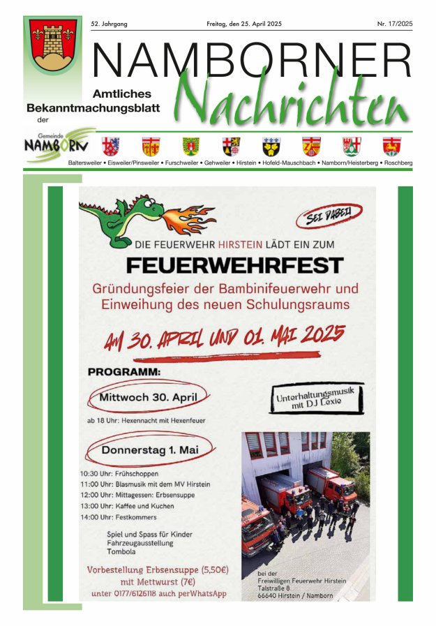 Namborner Nachrichten Titelblatt 17/2025