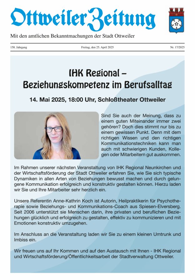 Ottweiler Zeitung Titelblatt 17/2025