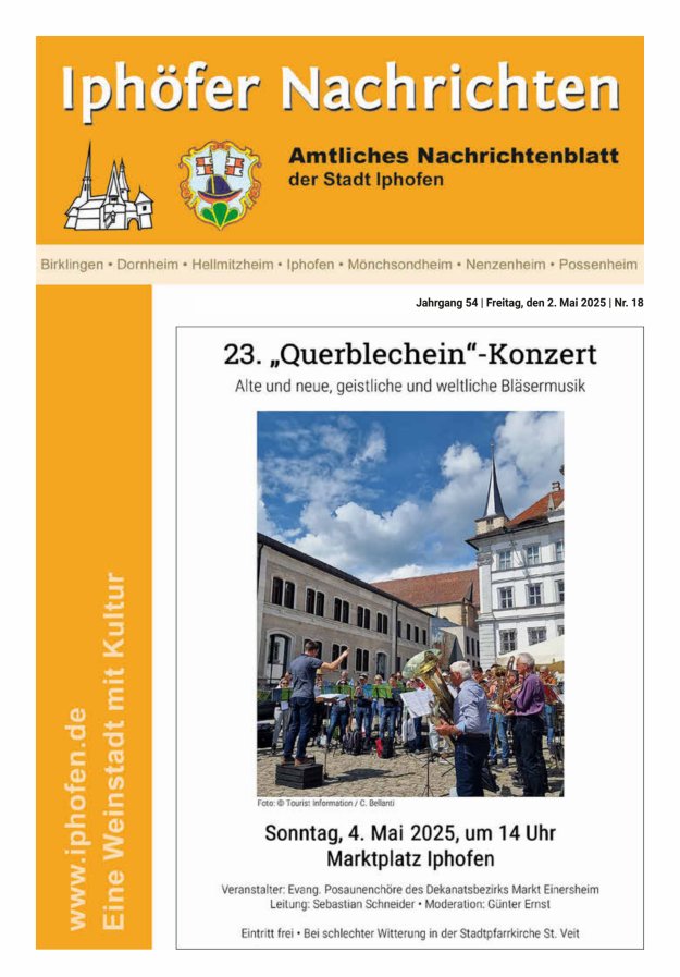 Iphöfer Nachrichten Titelblatt 18/2025